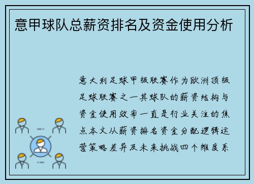 意甲球队总薪资排名及资金使用分析